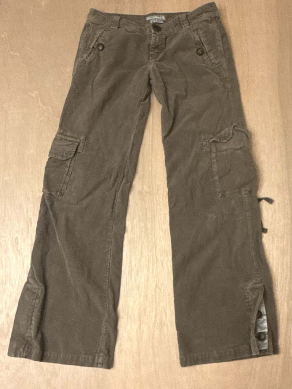 Zara TRF Brown Corduroy Low Rise Cargo Pants with Button Hems Size USA 08